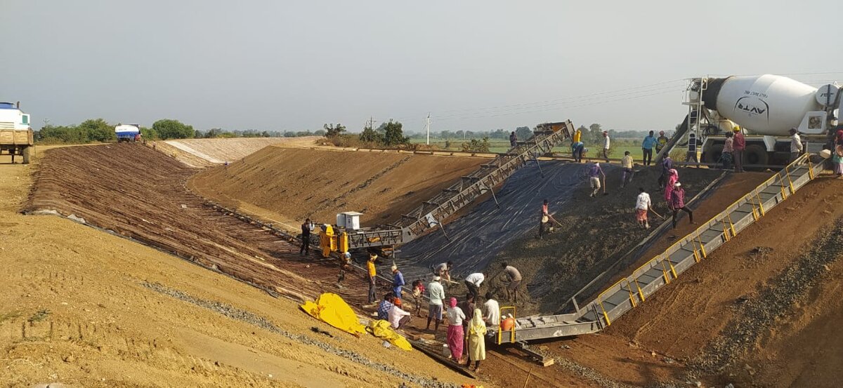 Mokhabardi Lift Irrigation canal construction with concrete lining near Bhiwapur